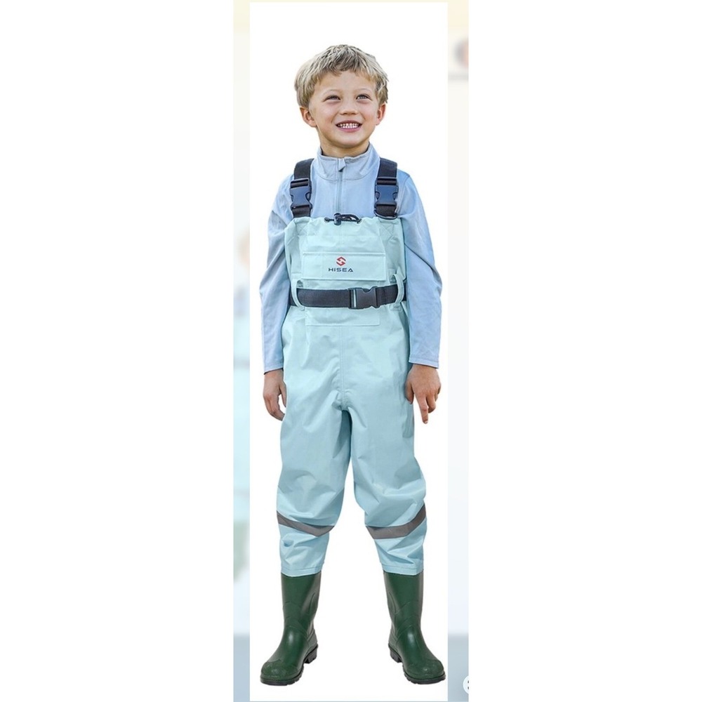 HISEA Kids AquaShell Mini Nylon PVC Chest Waders Fishing Bibs Blue Size M 8-10